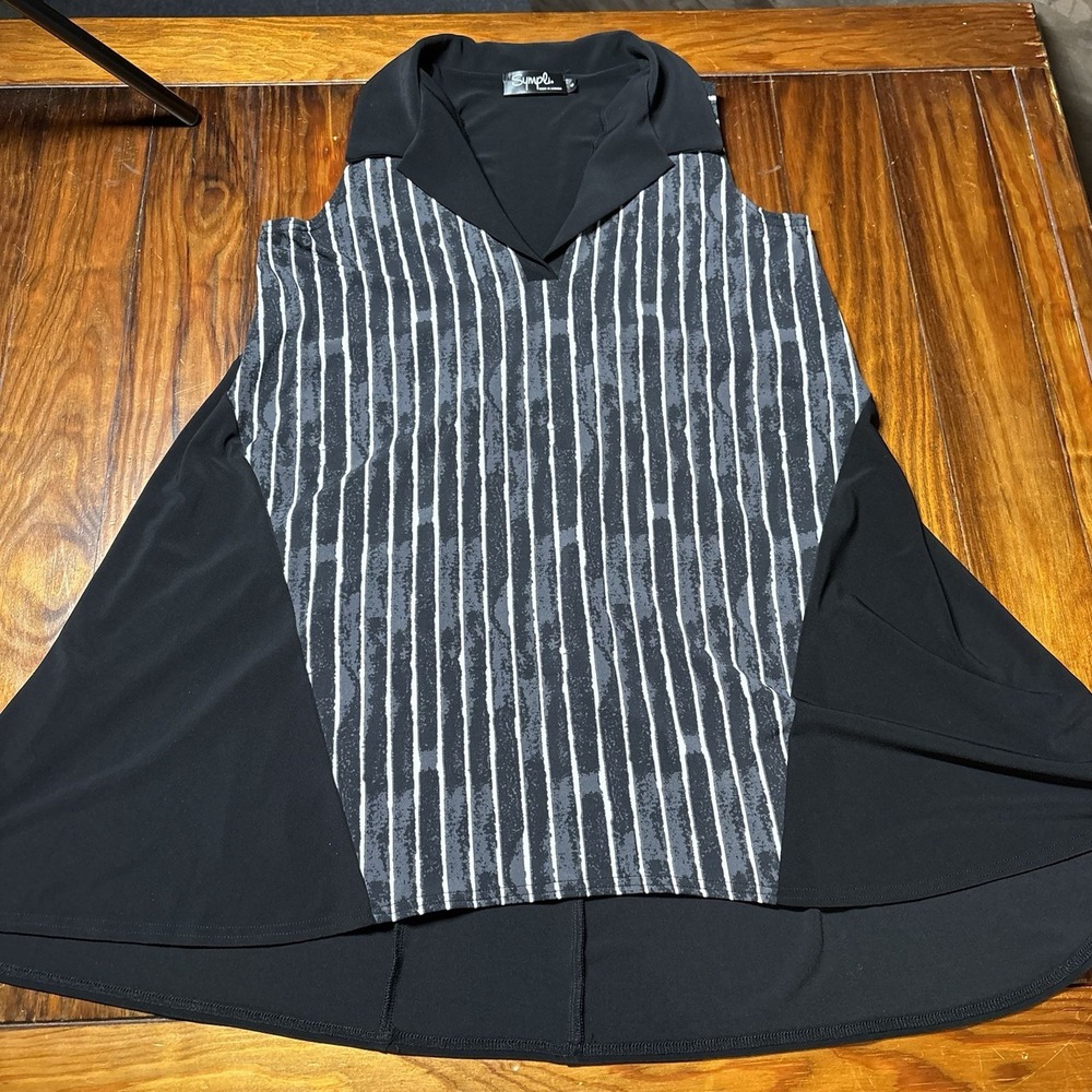 Sympli Sleeveless Bop Top Black Painted Lines Jersey Tank Blouse 6 Tunic A1170
